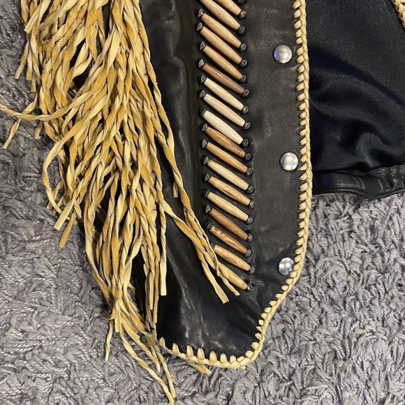 Tribe America NEW Women’s Leather Vest With Fringe Bone Bead Work Made In USA 12 - Picture 4 of 16